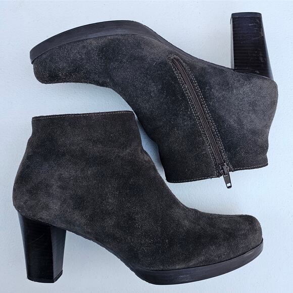 Brown Suede Waterproof Boot La Canadienne Size 8 Leather Heeled Ankle Bootie Zip - Picture 14 of 14